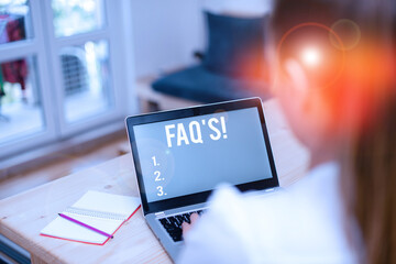 Word writing text Faq S. Business photo showcasing list of questions and answers relating to...