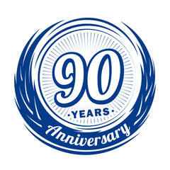 Ninety years anniversary celebration logotype. 90th anniversary logo. Vector and illustration.
