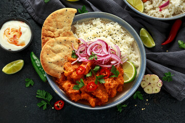 Meat free butternut squash curry with jasmine rice, pickled onions and naan bread