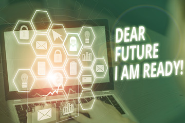 Word writing text Dear Future I Am Ready. Business photo showcasing suitable state for action or situation being fully prepared Picture photo system network scheme modern technology smart device