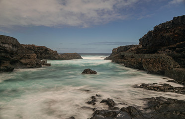 Charco Manso volcanic beach, long exposure photography, Echedo, Valverde, El Hierro island, Canary islands, Spain