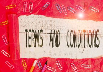 Handwriting text writing Terms And Conditions. Conceptual photo rules that apply to fulfilling a...