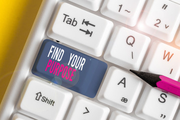 Word writing text Find Your Purpose question. Business photo showcasing reason for something is...