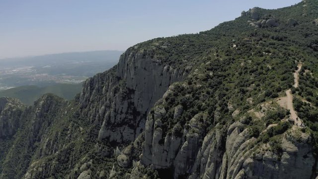 Montserrat Mountains in Spain near Barselona city Drone shot