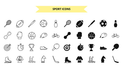 Sport silhouettes and outline style vector icons set