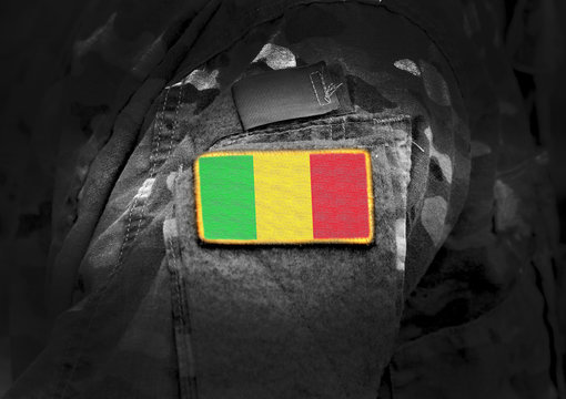 Flag Of Mali On Military Uniform. Army, Troops, Soldiers. Collage.