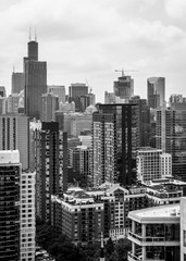chicago skyline from the north in black and white