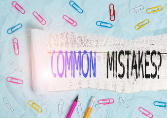 Word writing text Common Mistakes question. Business photo showcasing repeat act or judgement...