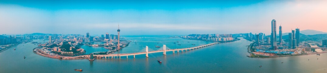 Fototapeta na wymiar Aerial panoramic views of Zhuhai, China, and The Great Bay Area of Macau
