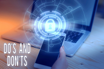 Text sign showing Do S And Don tS. Business photo text Rules or customs concerning some activity or actions Picture photo system network scheme modern technology smart device