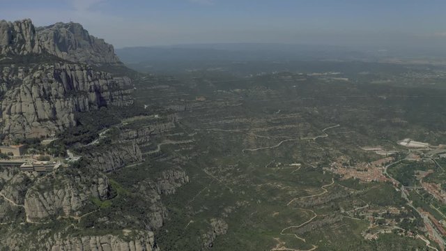 Road in the Mountains, Montserrat Spain near Barselona city Drone shot