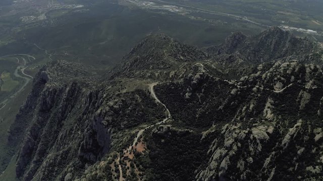 Road in the Mountains, Montserrat Spain near Barselona city Drone shot