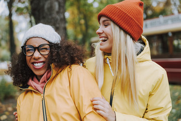 Two young women spending day together in park
