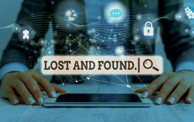 Conceptual hand writing showing Lost And Found. Concept meaning a place where lost items are stored until they reclaimed Picture photo network scheme with modern smart device