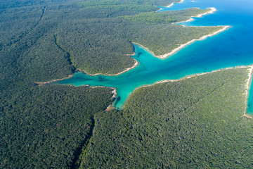 Aerial view of sea and beach in a lagoon on Cres ( isola Cherso )  Island Croatia, close to Punta...