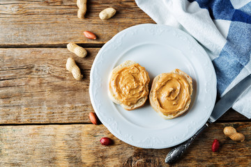 Peanut butter sandwiches on a plate