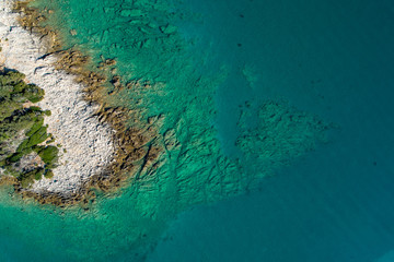 Aerial view of sea and beach in a lagoon on Cres ( isola Cherso )  Island Croatia, close to Punta...