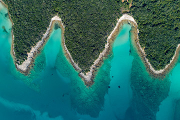 Aerial view of sea and beach in a lagoon on Cres ( isola Cherso )  Island Croatia, close to Punta...