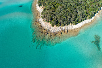 Aerial view of sea and beach in a lagoon on Cres ( isola Cherso )  Island Croatia, close to Punta...