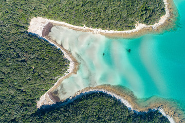Aerial view of sea and beach in a lagoon on Cres ( isola Cherso )  Island Croatia, close to Punta...