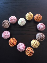 Delicious and beautiful cupcake chocolates. Heart shape.