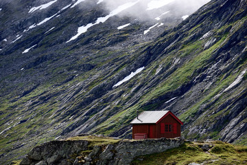 red common house, cottage norway, europe