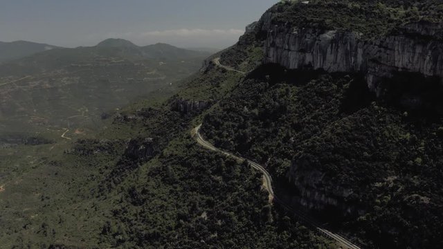 Road in the Mountains, Montserrat Spain near Barselona city Drone shot