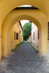 Obraz premium Narrow medieval street. Town Spisska Sobota. Poprad city, Slovakia.