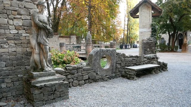 Grazzano Visconti, Italy, statues installed along the street