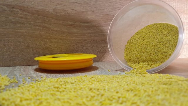 Millet groats. Millet close-up. Panicum grits. Wheat groats.