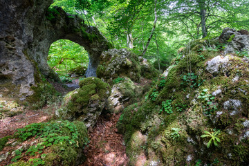 Natural arch of Zalamportillo, Entzia mountain range, Alava, Spain