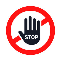 stop sign. the hand stops. flat vector illustration.