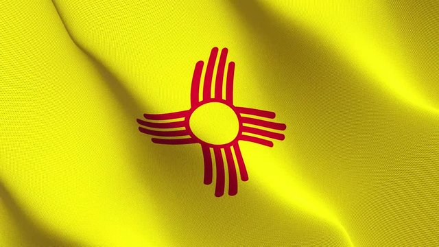 New Mexico US State flag waving loop. United States of America New Mexico realistic flag with fabric texture blowing on wind.