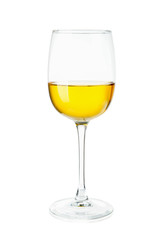 Glass of wine on white background