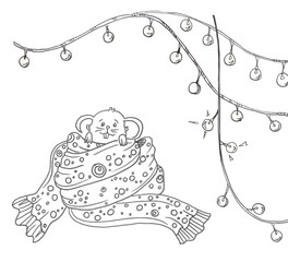 mouse in a big scurf and christmas lights garland