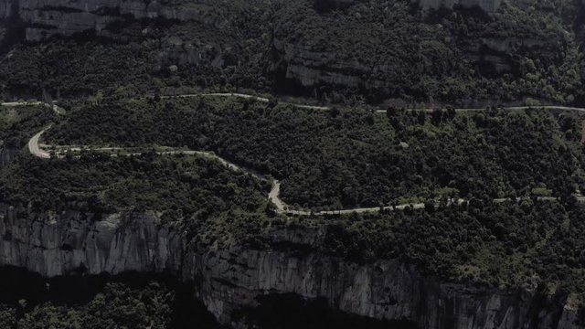 Road in the Mountains, Montserrat Spain near Barselona city Drone shot