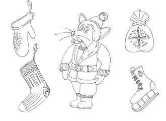 a mouse in a santa claus suit and christmas elements