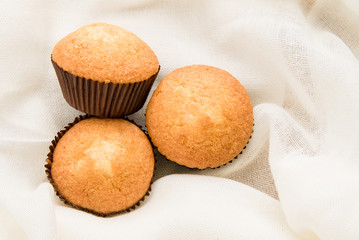 Cupcakes with toppings. three cupcakes on a light background