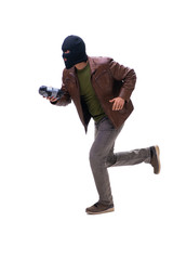 Robber wearing balaclava isolated on white background