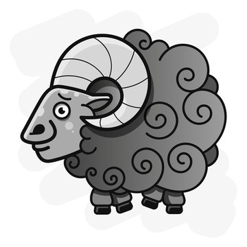 Ram With Curved Horns Illustration For Your Web Design