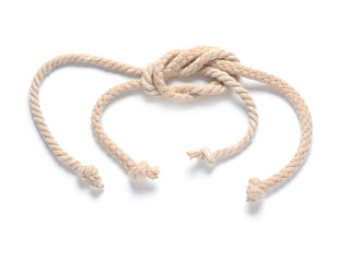Ropes with knot on white background