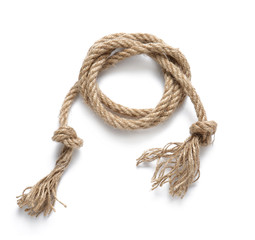 Rope with knots on white background