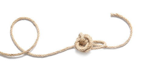 Rope with knot on white background