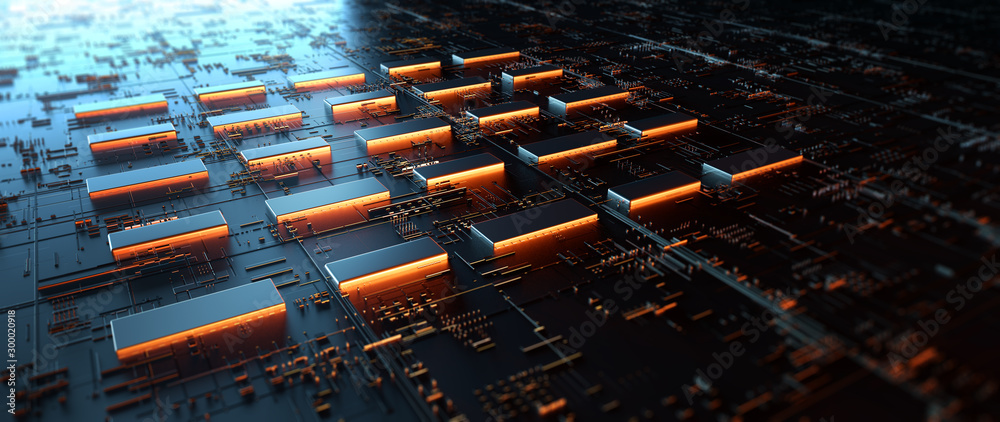 Poster Technology background/Abstract technology background made of different element printed circuit board.  Printed circuit board in the server executes the data. 
