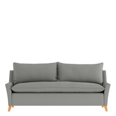 Gray cloth sofa front view on an isolated background. 3d rendering