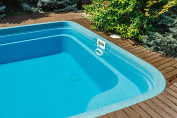 Pool water filtration system. Pure water. View from above.