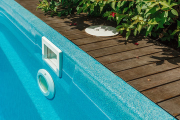 Pool water filtration system. Pure water. View from above.