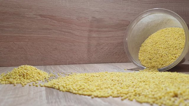 Millet groats. Millet close-up. Panicum grits. Wheat groats.
