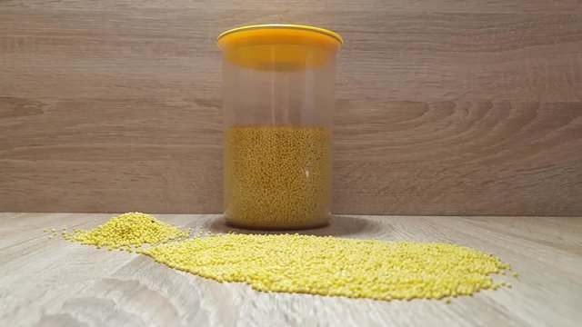 Millet groats. Millet close-up. Panicum grits. Wheat groats.