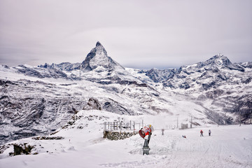 Fototapeta na wymiar View of Matterhorn in Swiss alps with heavy snow